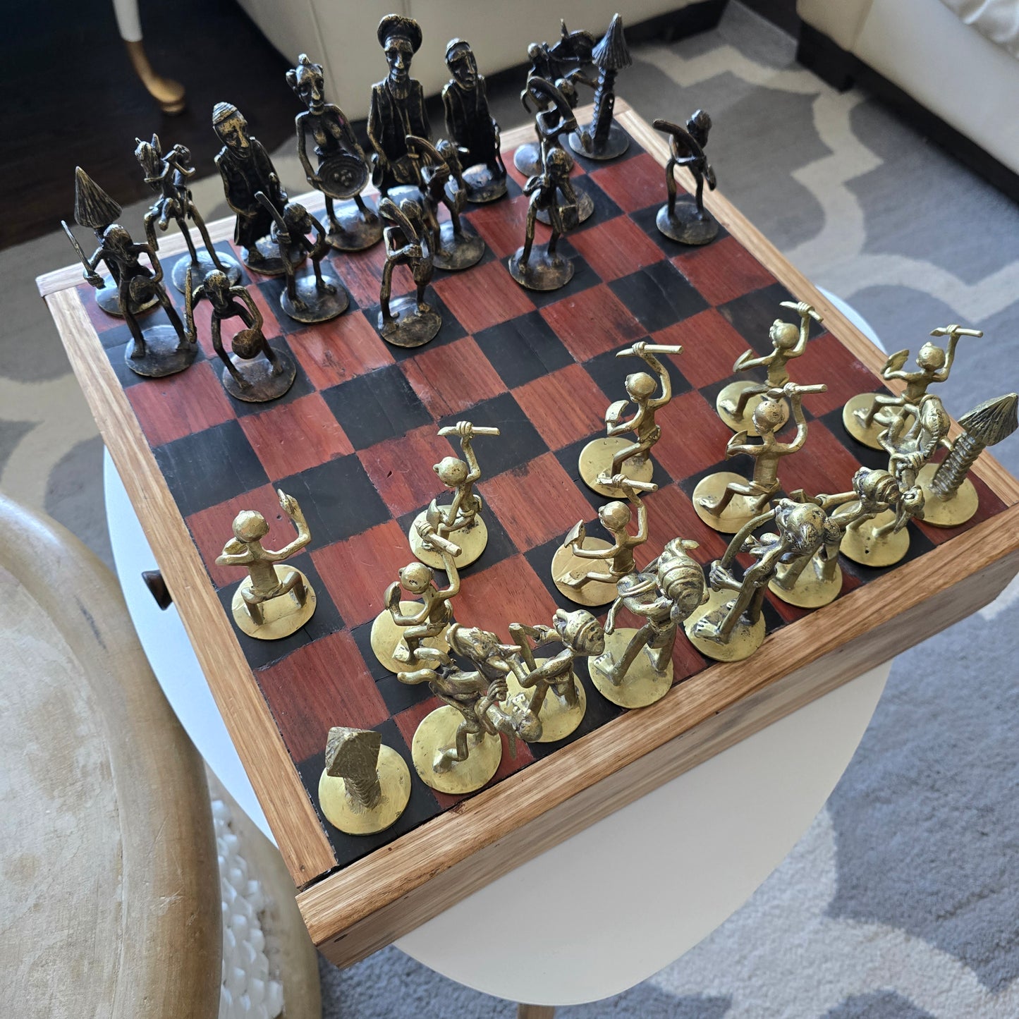 Handmade African Bronze Chess Set – Royal Warrior Design