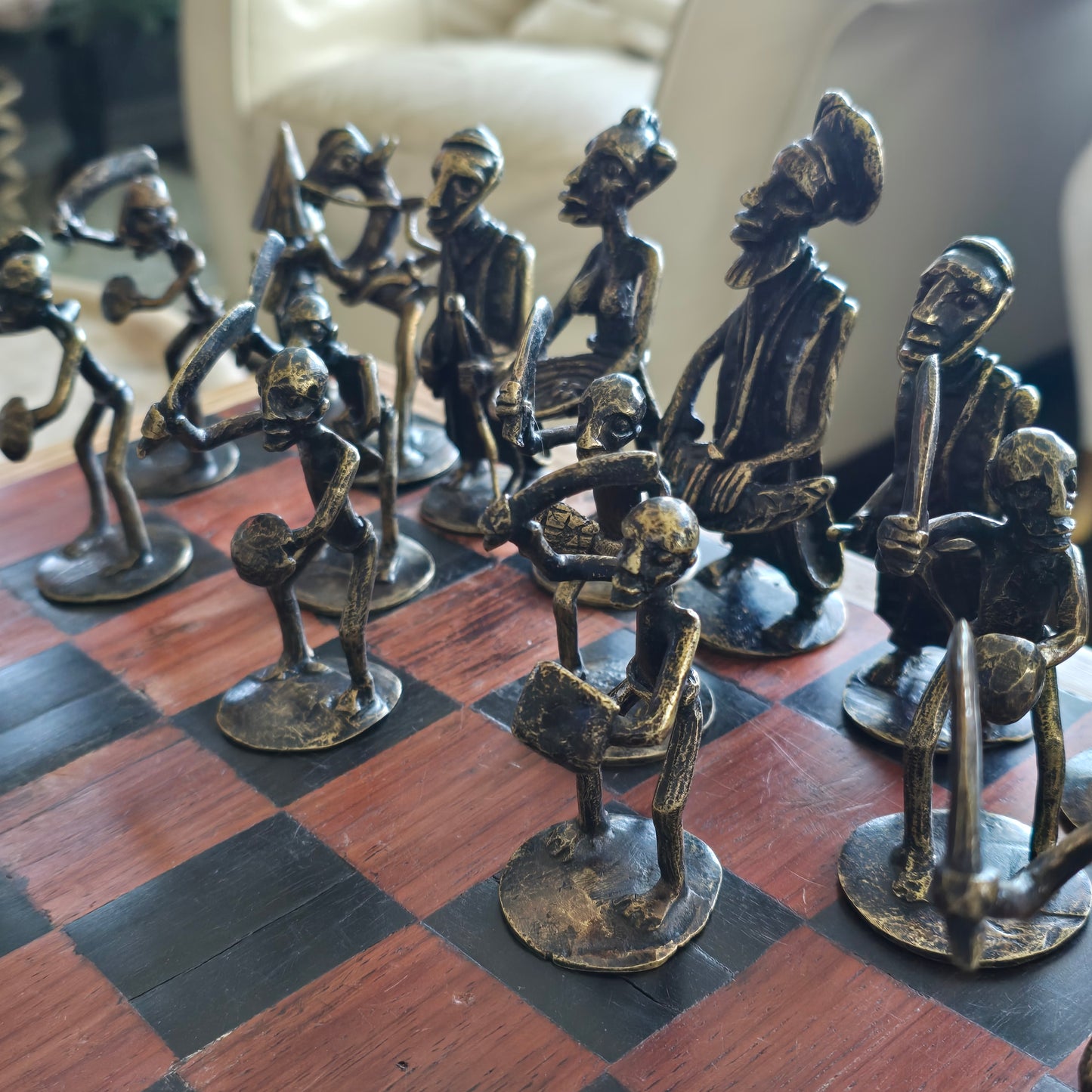 Handmade African Bronze Chess Set – Royal Warrior Design
